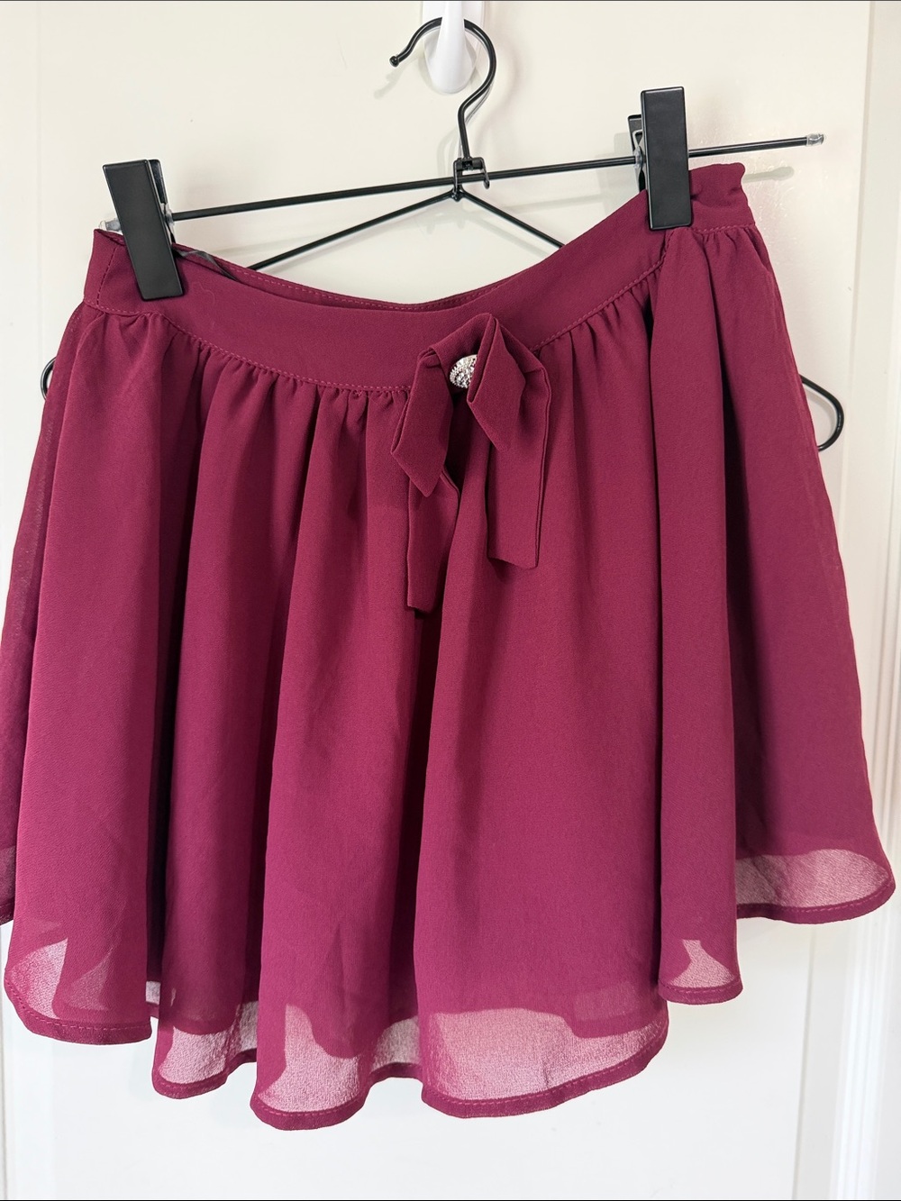 Commense Women's Burgundy Chiffon Skirt with Tie Detail